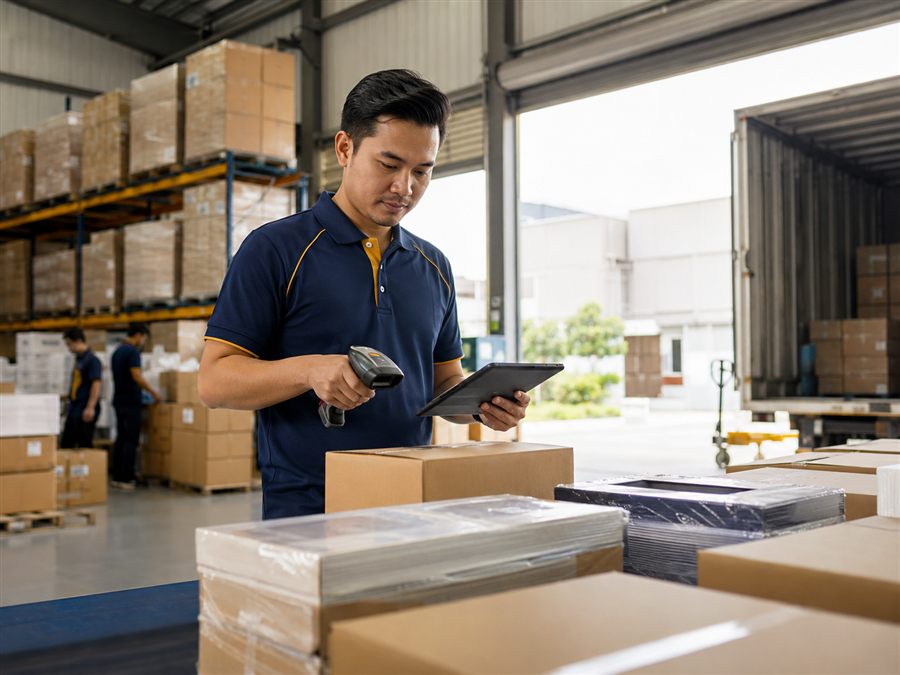 Packton staff scanning a custom printed packaging order — reliable quality checks